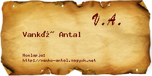 Vankó Antal névjegykártya